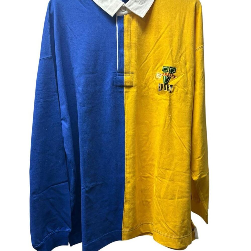Y2K Gap Rugby Shirt Mens Large Blue & Yellow Colorblock Cotton Rugby Shirt